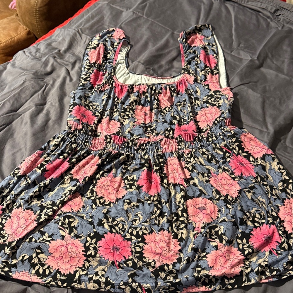 Floral Cinched waist baby doll tank with flare sleeves